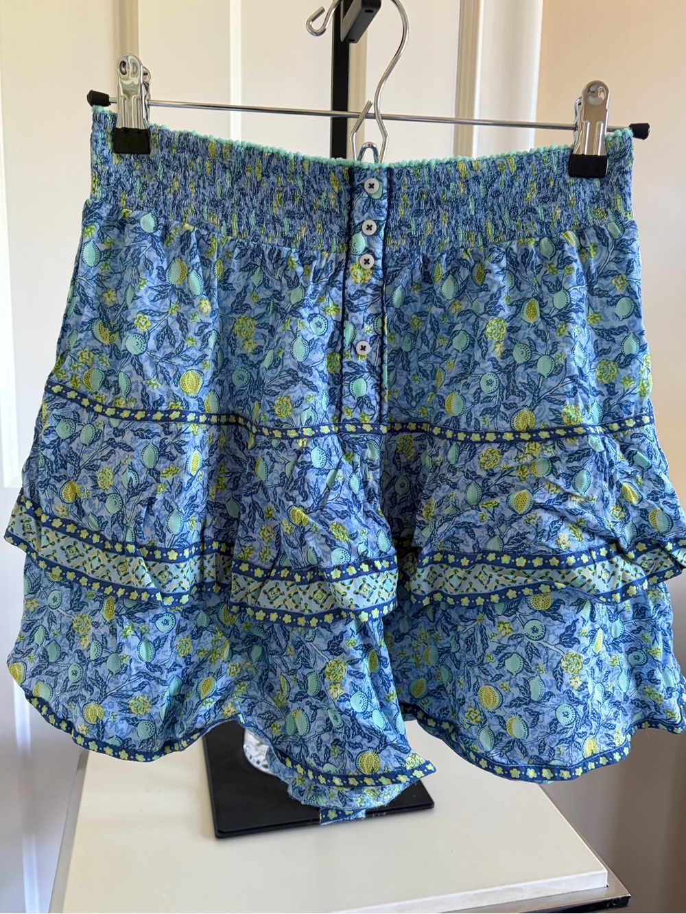 Smocked Waist Blue Floral Ruffle Women's Skort